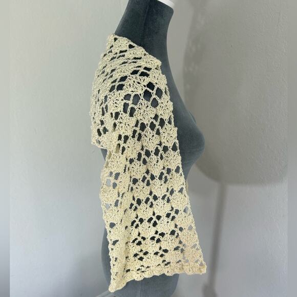 Small handmade- knit cream neck scarf- in tractor design boho western - OS - Picture 6 of 9